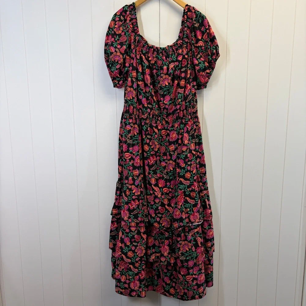 Knox Rose Boho Garden Floral Maxi Dress Women Size 2X Smocked Cottage Romantic